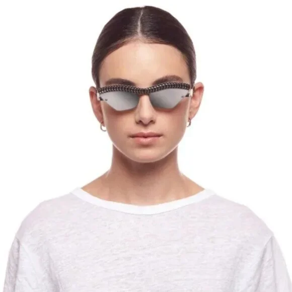 NWT Christian Cowan x Le Specs silver cat eye mirrored lens sunglasses